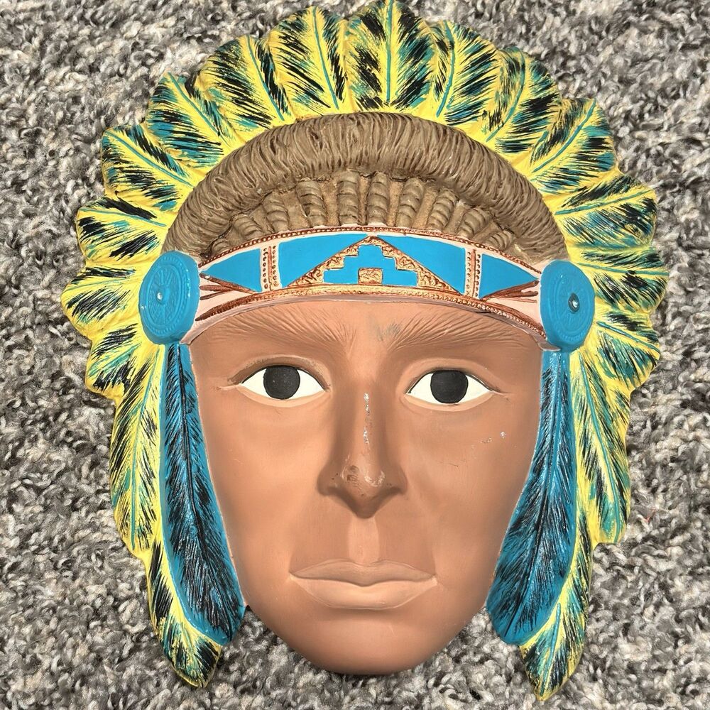 Vintage Native American Chief Wall Plaque – 3D Ceramic Hand Painted